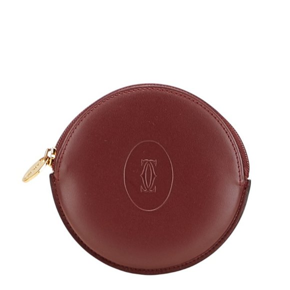 Cartier Must Line Round Wallet/Coin Case, Wine Red/Bordeaux Leather, Women's,... - Picture 1 of 9